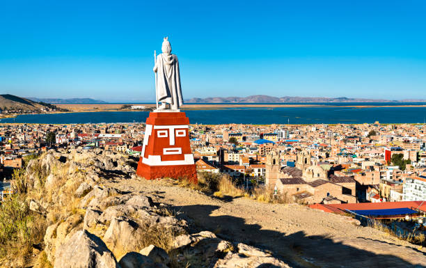 Manco Capac Monument in Puno, Peru Manco Capac Monument in Puno with views of Lake Titicaca in Peru peru city stock pictures, royalty-free photos & images