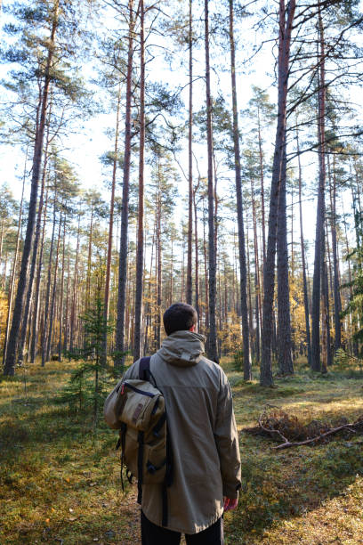 istock A man with a backpack on an empty road walks forward along the forest. Hike along the hiking trail. Outdoor adventure. Travel and exploration. Healthy lifestyle, active rest 1351907648