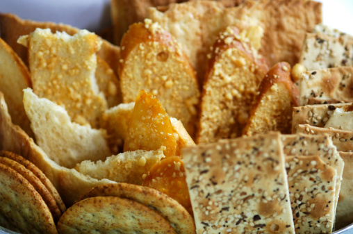 Close-up of various crackers.