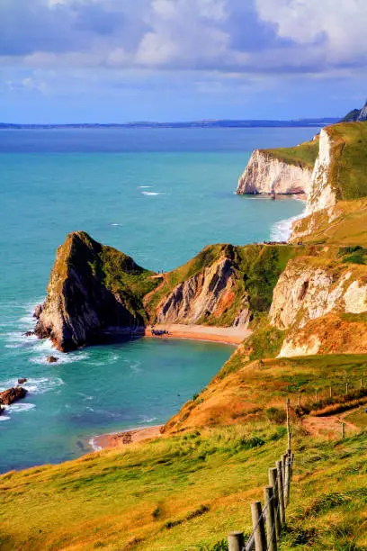 Dorset coast view to Durdle Door Jurassic coastline England UK