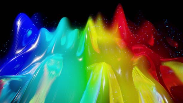 istock 3d rendering. Abstract 3D surface with beautiful waves, luminous sparkles and bright rainbow color gradient. Waves on very shiny, glossy surface with glow glitter 1351910629