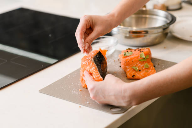 istock Close-up of cooking lightly salted red fish 1351913475