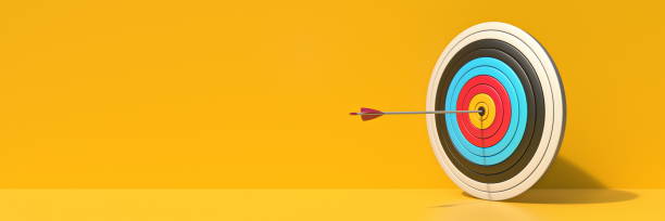 Archery target 3D Archery target 3D rendering illustration isolated on yellow background archery stock pictures, royalty-free photos & images