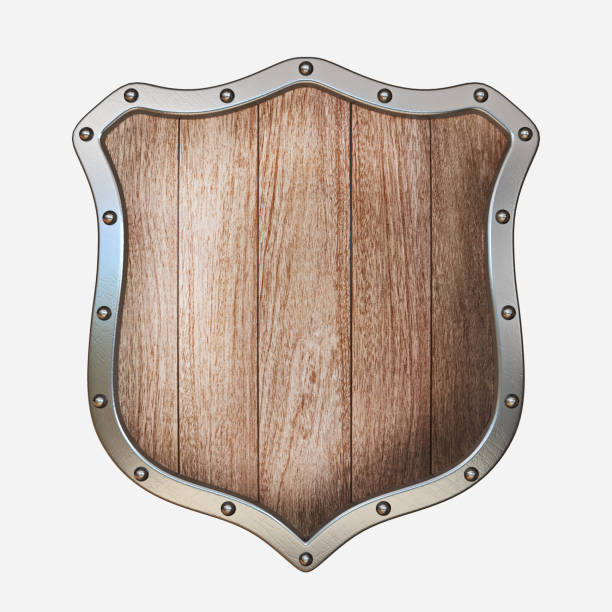 istock Wooden shield with steel frame 3D 1351914783