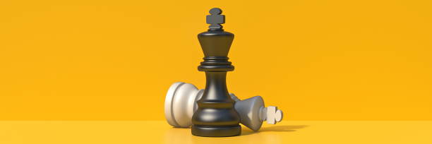 istock Black chess king standing over black white king Victory concept 3D 1351914801