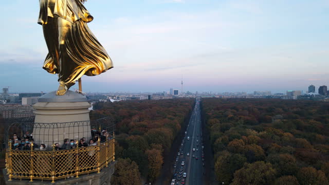 Victory Column in Berlin from the sky in Autumn