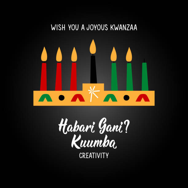 Questions in Swahili: How are you. Traditional greetings during Kwanzaa. Kuumba means Creativity. Congratulations on the sixth day, of Kwanzaa. African American holidays card. Questions in Swahili: How are you. Traditional greetings during Kwanzaa. Kuumba means Creativity. Congratulations on the sixth day, of Kwanzaa. African American holidays card day 6 stock illustrations