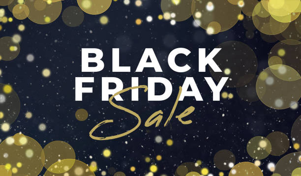 Black Friday sale marketing banner illustration template graphic design for website, email and online shopping advertisement, Black Friday sale letters banner design widescreen template gold bokeh lights on black background diseño de plantilla de ilustración de banner de marketing de venta de black friday para sitio web, correo electrónico y publicidad de compras en línea, diseño de banner de cartas de venta de black friday plantilla de pantalla ancha luces bokeh doradas