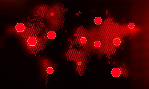 istock Cyber attack background with map of the world. Hacking concept illustration 1351935668