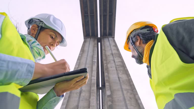 Road engineers working. Building new highways.