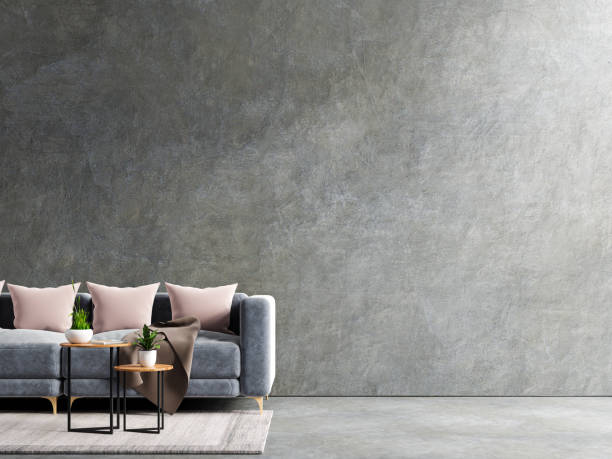istock Sofa and a wooden table in living room interior,concrete wall. 1351946519