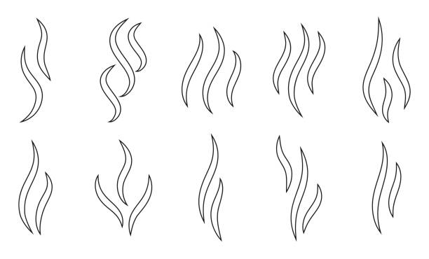 ilustrações de stock, clip art, desenhos animados e ícones de aromas wavy icon steam smell smoking hot smoke set - smoke smoking abstract wave pattern
