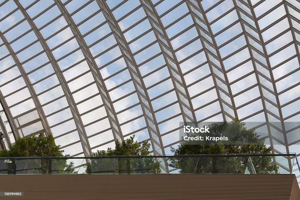 Garden under glass arched roof Garden under glass arched roof with visible cloudy sky Kimmel Center for the Performing Arts Stock Photo