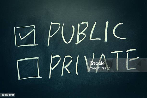 Public And Private Check Boxes Written On A Blackboard Stock Photo - Download Image Now