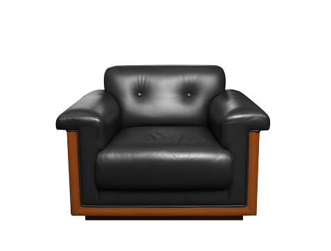 Black leather lounge chair with clipping path.