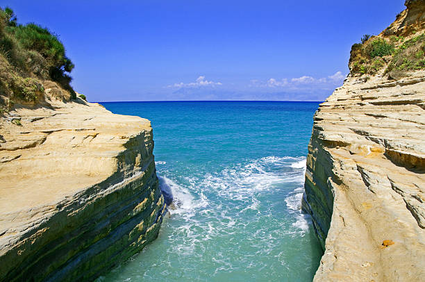 Rocky coast landscape in Corfu, Paleokastritsa, Greece.