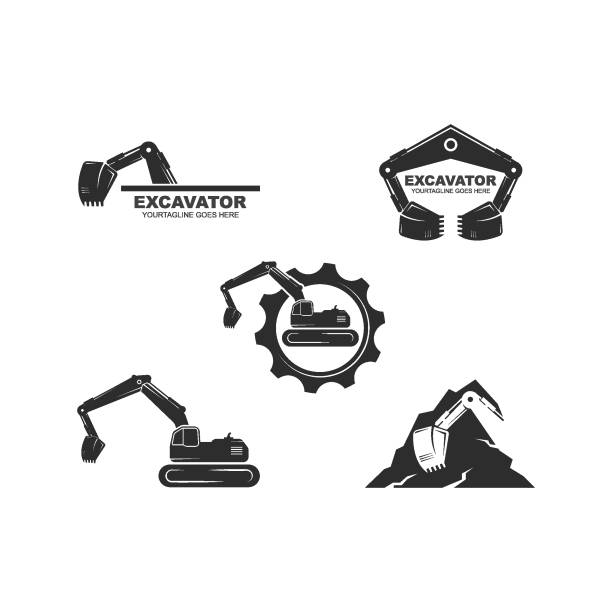 экскаватор иконка векторная иллюстрация концептуальный дизайн - earth mover bulldozer construction equipment digging stock illustrations