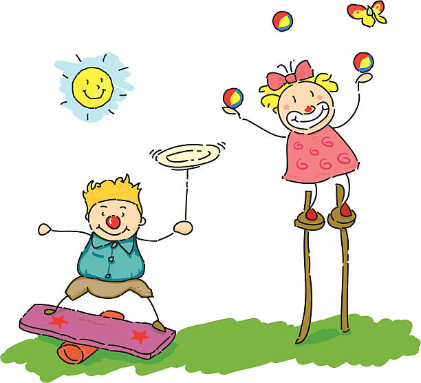 ilustrações, clipart, desenhos animados e ícones de malabarismo - tightrope walking circus skill