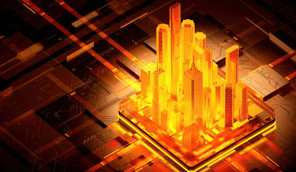 istock 3D illustration cyberpunk AI skyscraper Circuit board. Technology background. Central Computer Processors CPU and GPU conception. 1351956775