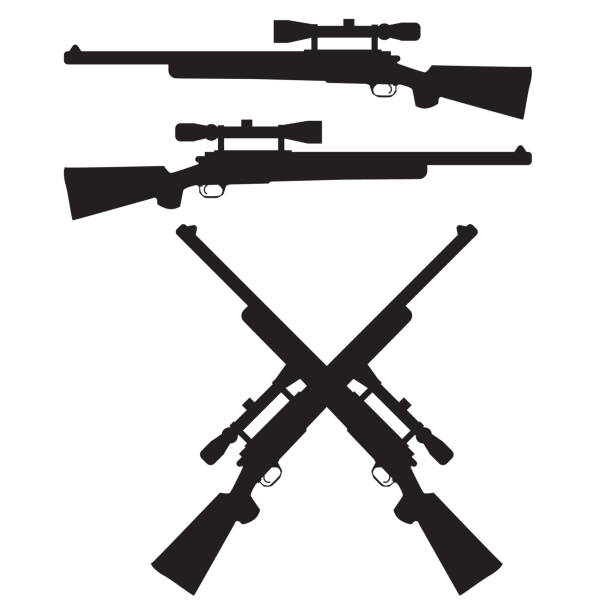 istock Rifle icon on white background. Crossed hunting rifles symbol. Hunting Rifle Silhouette. flat style. 1351956784