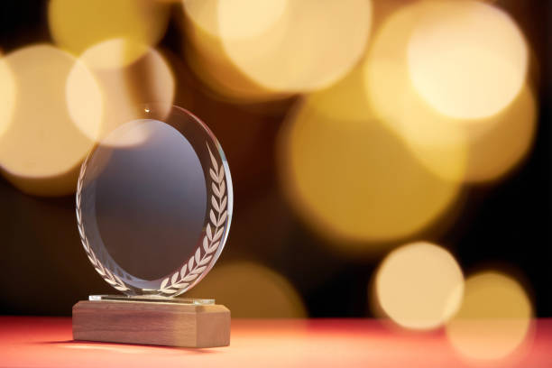 crystal trophy against black background