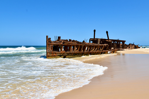 Boat washed up on the beach Fraser Island