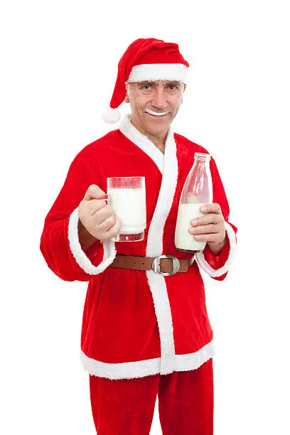 Santa Claus with  milk on white background