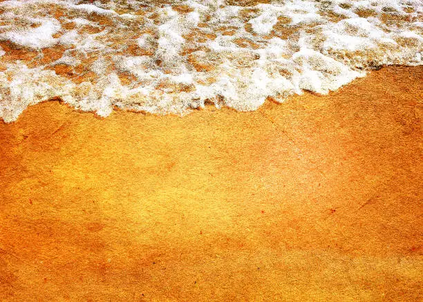 Detail of a Sandy Beach with a Sea Foam with a Retro Effect