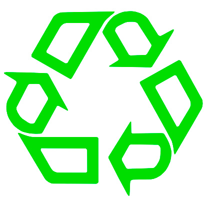 Close-up of green recycling symbol, isolated on white.\nRecycling concepts.