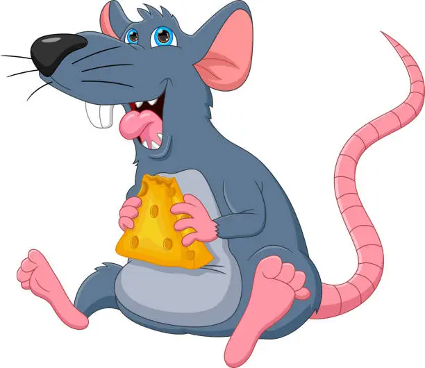 Vector illustration of cartoon cute mouse holding cheese