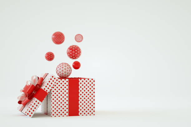 istock Open gift box with flying Christmas new year ornaments 1351979180