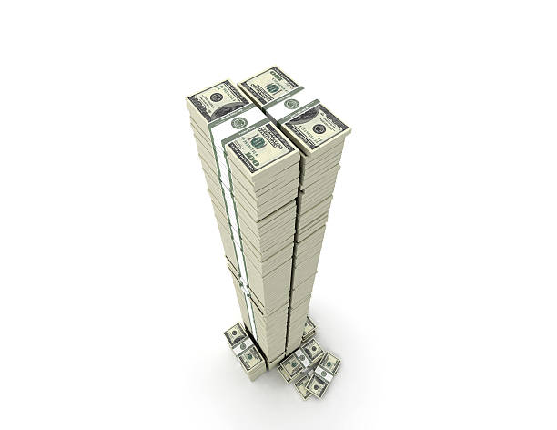 Tower from money stacks stock photo