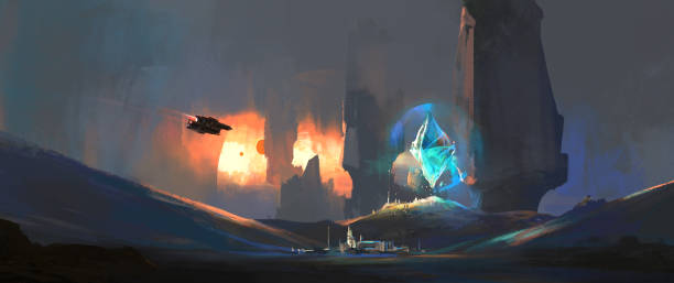istock A secret energy base on an alien planet, 3D illustration. 1351980698