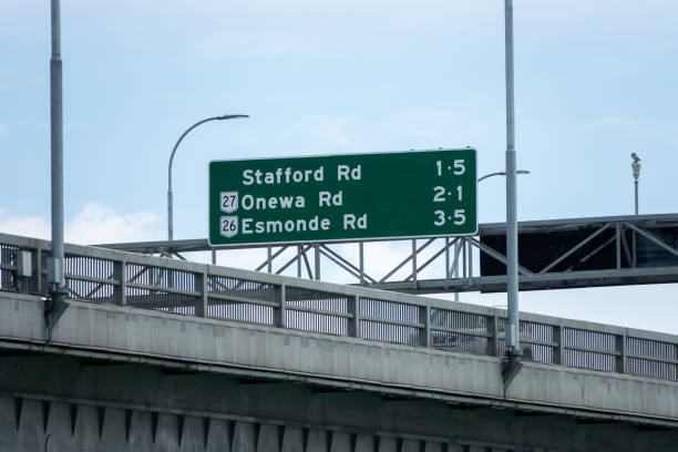 istock Road signs on Auckland Harbor Bridge 1351982444