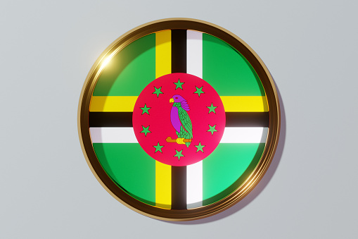 The national flag of Dominica in the form of a round window. Flag in the shape of a circle. Country icon.
