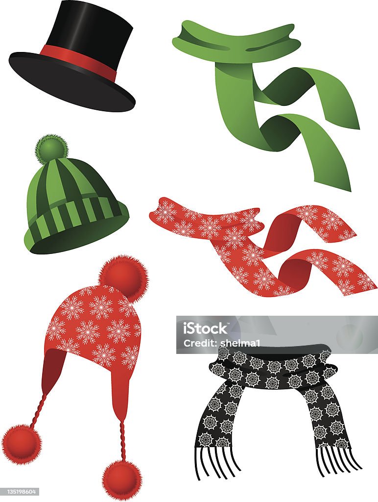 Cappelli e sciarpe - arte vettoriale royalty-free di Cappello a cilindro