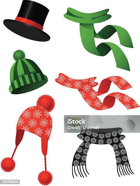 Cappelli E Sciarpe - Immagini vettoriali stock e altre immagini di Cappello a cilindro - Cappello a cilindro, Abbigliamento, Cappello