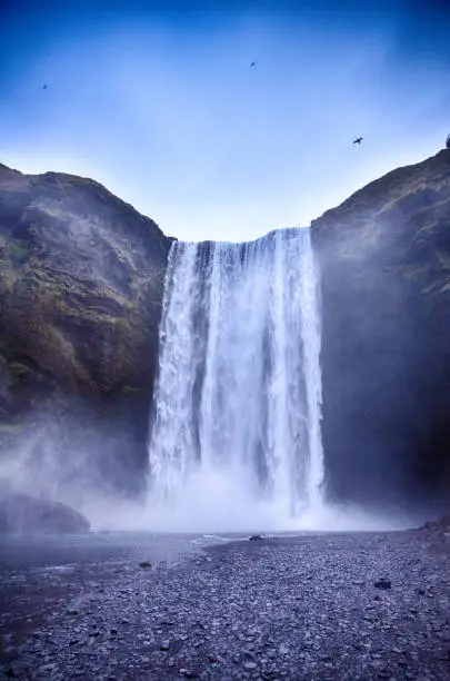 Dawn of majestic Skogafoss Waterfall in Iceland