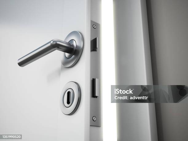 Half Open House Interior Door With Light Coming From Behind Stock Photo - Download Image Now
