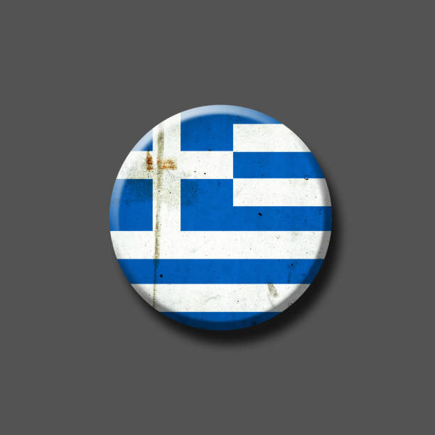 istock Greece flag. Round badge. Isolated on a gray background. 3D illustration. Signs and Symbols. 1351990798