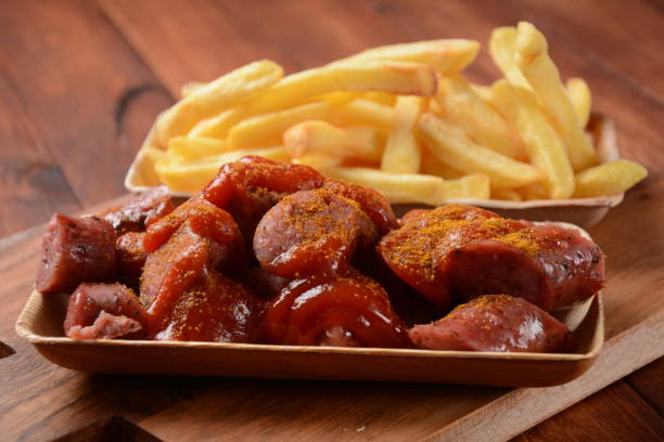 istock Traditional German currywurst  sausages with Curry spice 1351991871