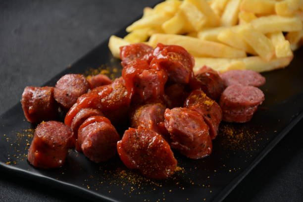 istock Traditional German currywurst  sausages with Curry spice 1351991873