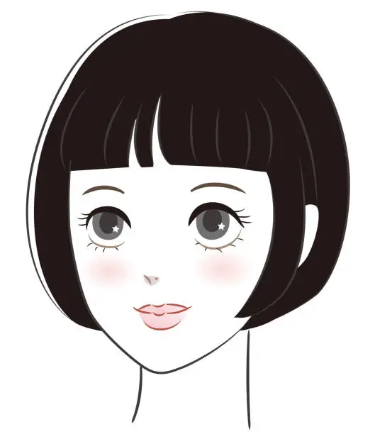Vector illustration of Bob style young woman with short bangs