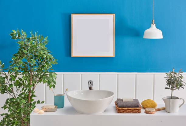 istock Modern home interior bath room white and blue decoration, 1351996498