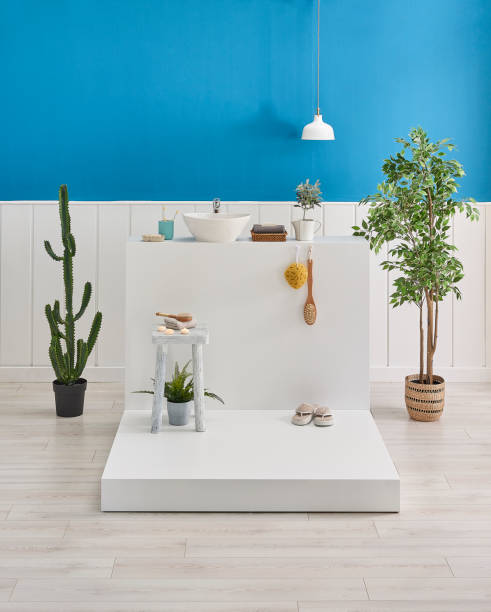 istock Modern home interior bath room white and blue decoration, 1351996512