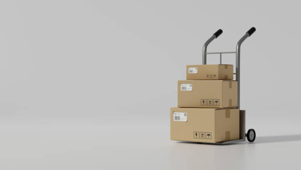 istock Set of cardboard box, parcel box on trolley with copy space on white background 1351996924