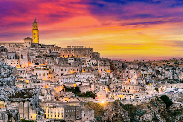 istock Panoramic night view of Matera, Basilicata, Italy 1351997901