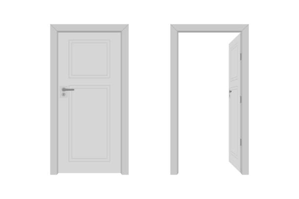 ilustraciones, imágenes clip art, dibujos animados e iconos de stock de marco de puerta blanco vectorial abrir y cerrar - front door doorknob door wood