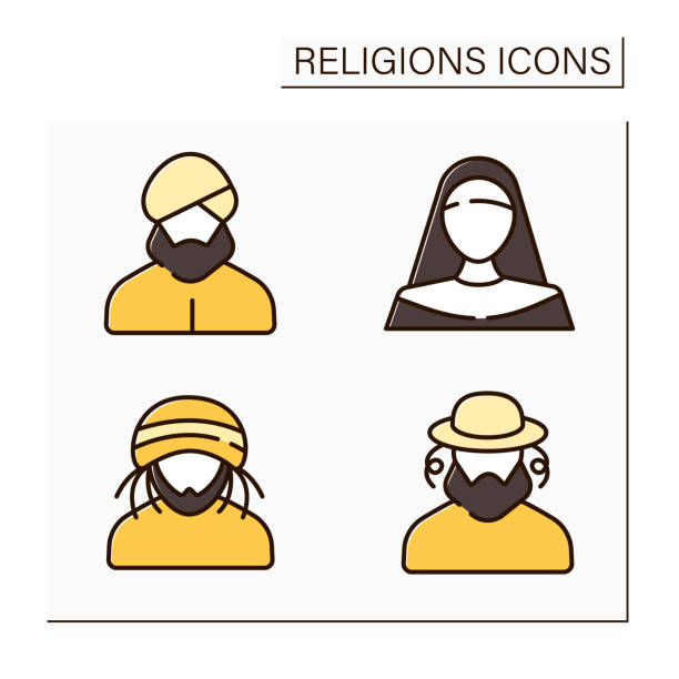 ilustrações de stock, clip art, desenhos animados e ícones de religious color icons set - confessional nun