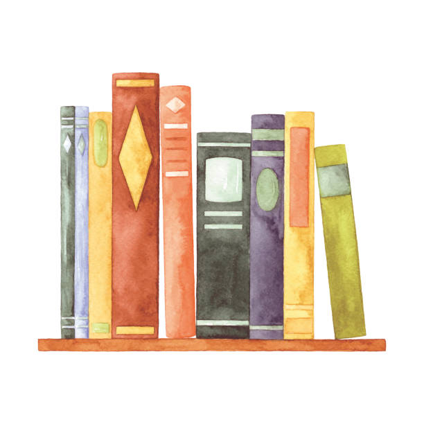 buku cat air di rak - bookshelf ilustrasi stok